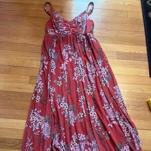 Torrid Rust/TerraCotta colored Floral Maxi Sundress w/Pink Blooms.Size 0/12.
